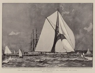 Der America Cup Herausforderer bei ihren Versuchen, die Shamrock vor Cowes